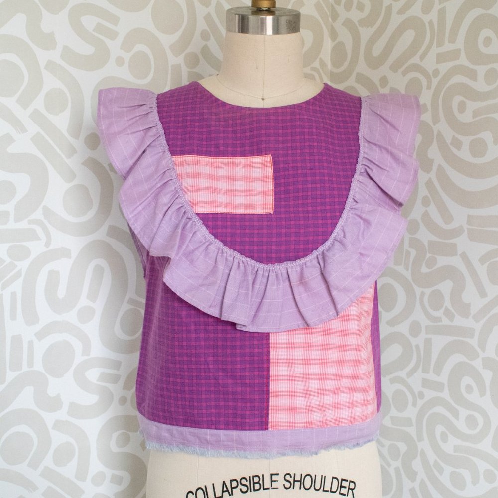 Boxy Plaid Ruffle Handmade Designer Top